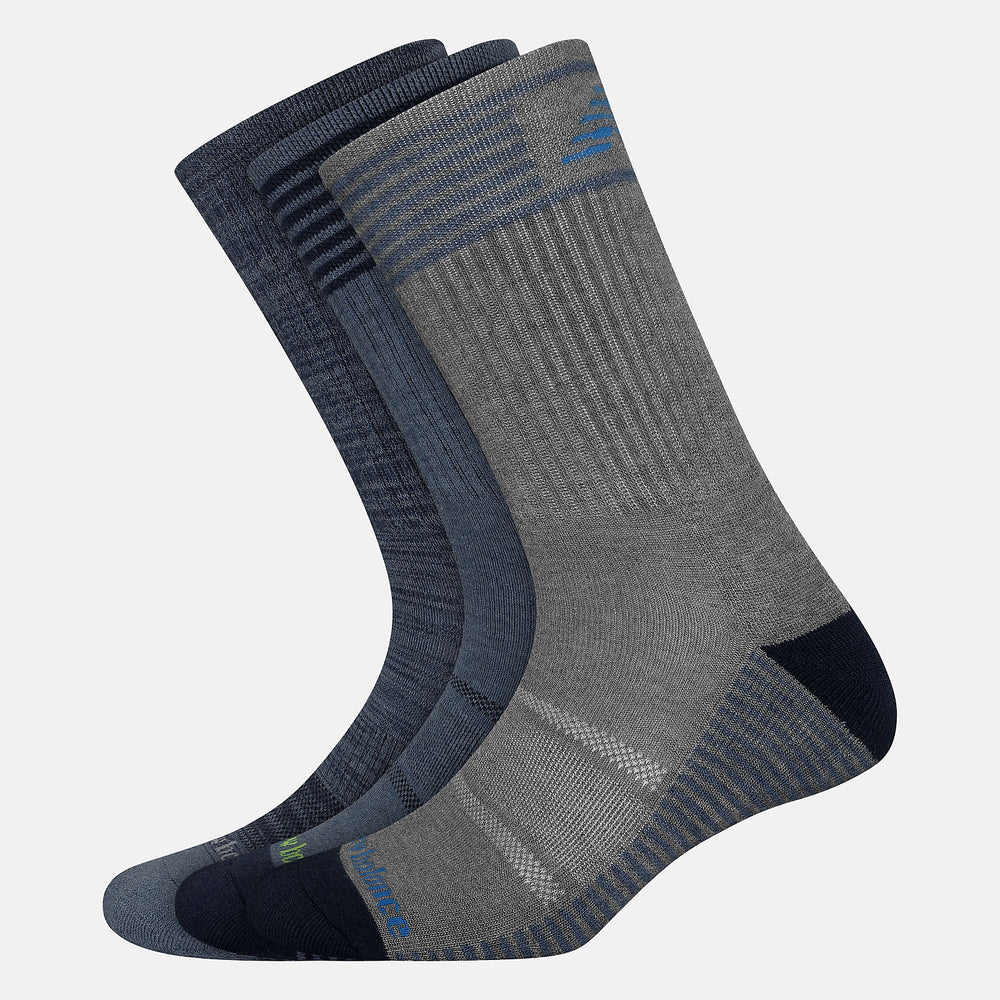 Grey/Blue Performance Cushion Crew Socks 3 Pack New Balance Accessories
