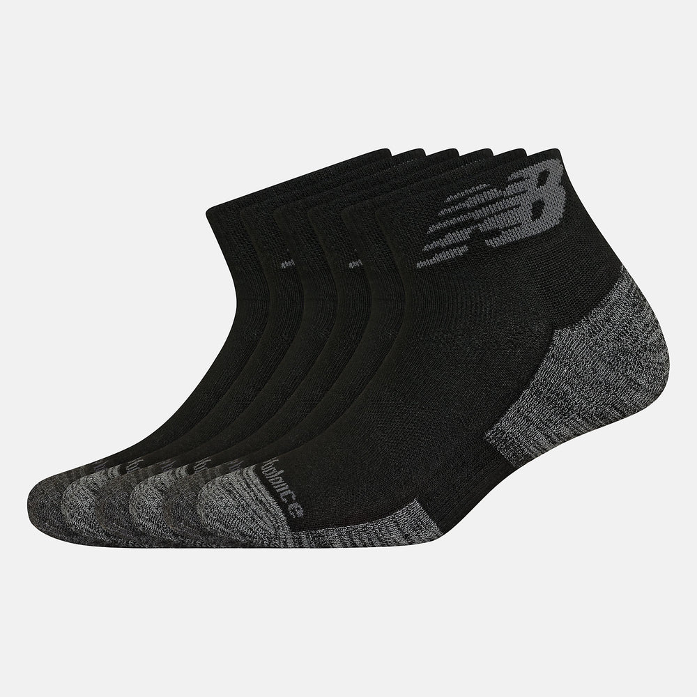 Black Performance Cushion Quarter Socks 6 Pack New Balance Accessories