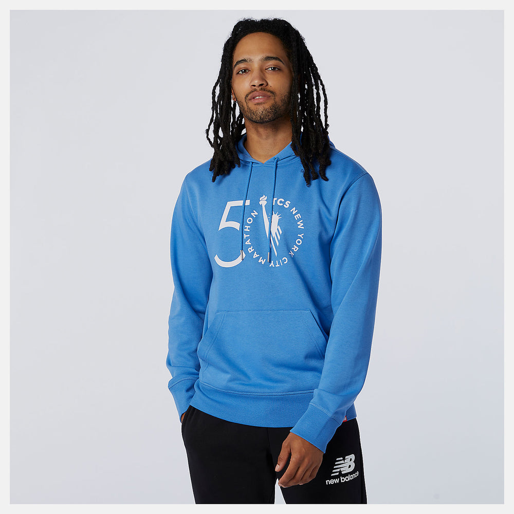 Faded Cobalt NYC Marathon Essentials Stacked Logo Po Hoodie New Balance Clothing