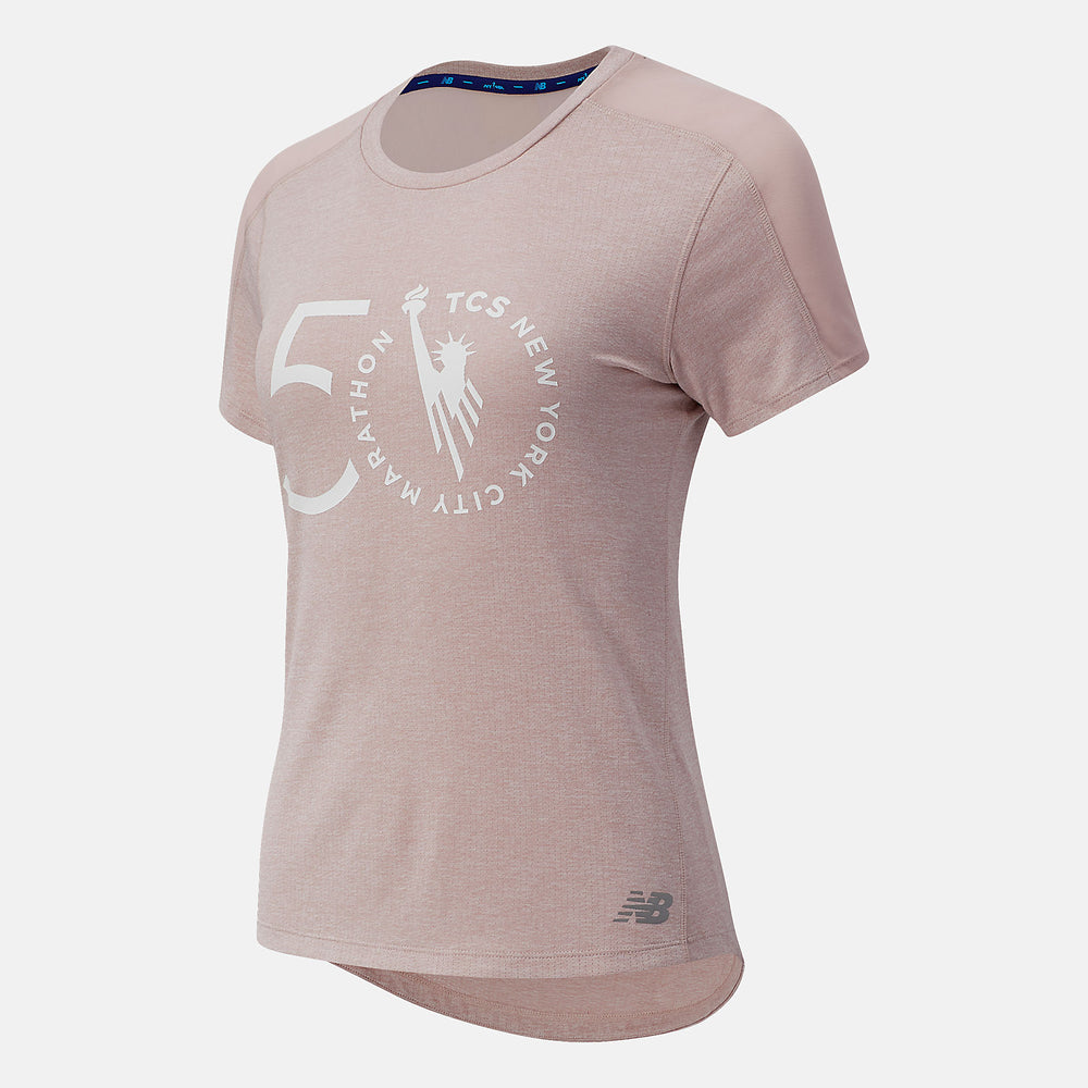 Saturn Pink NYC Marathon Impact Run Short Sleeve New Balance Clothing
