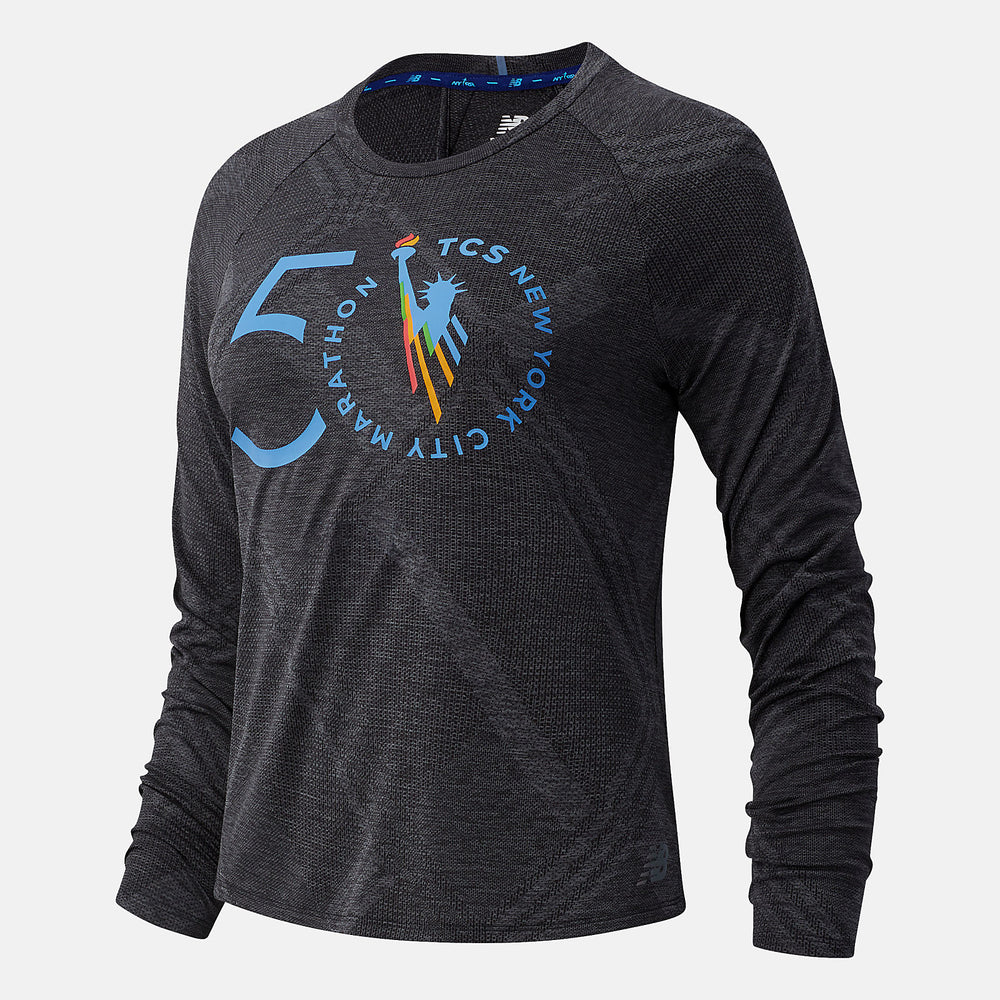 Black Heather NYC Marathon Q Speed Fuel Jacquard Long Sleeve New Balance Clothing