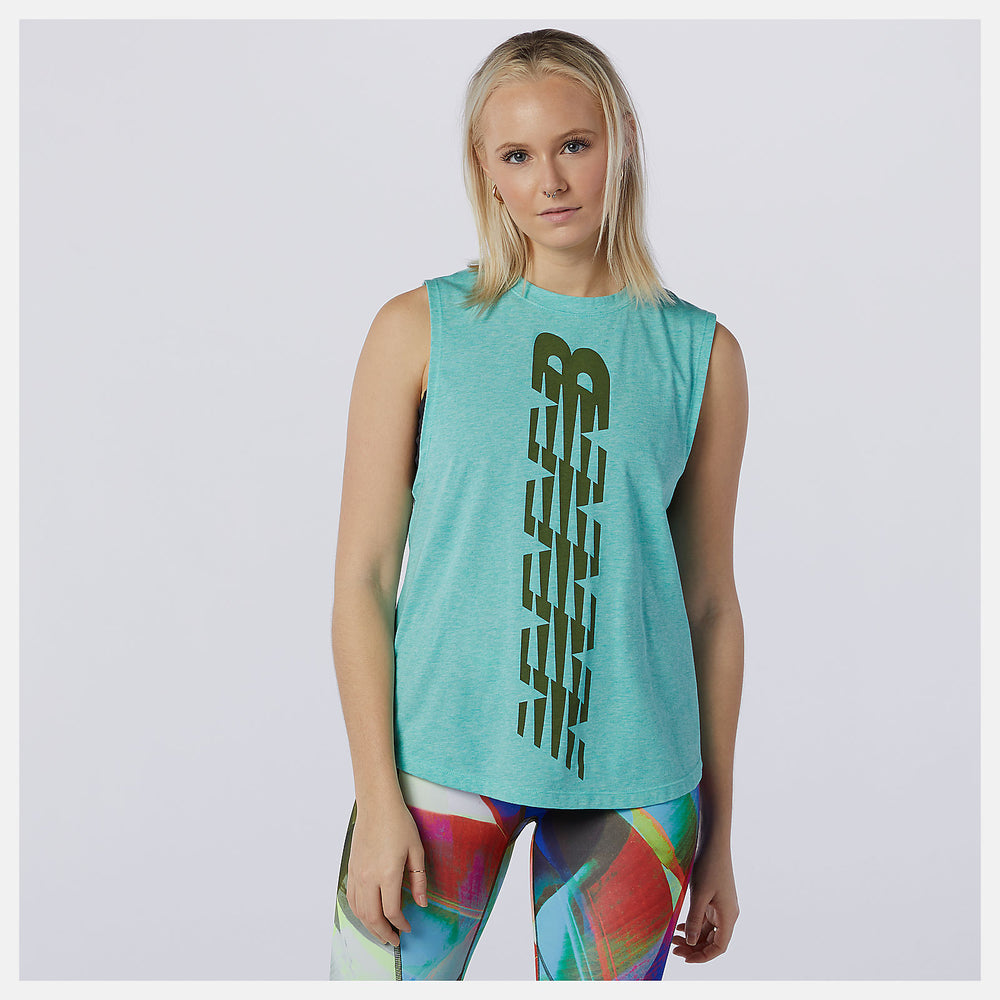 Summer Jade Relentless Cinched Back Graphic Tank New Balance Clothing