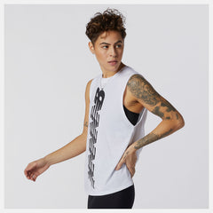 White Relentless Cinched Back Graphic Tank New Balance Clothing