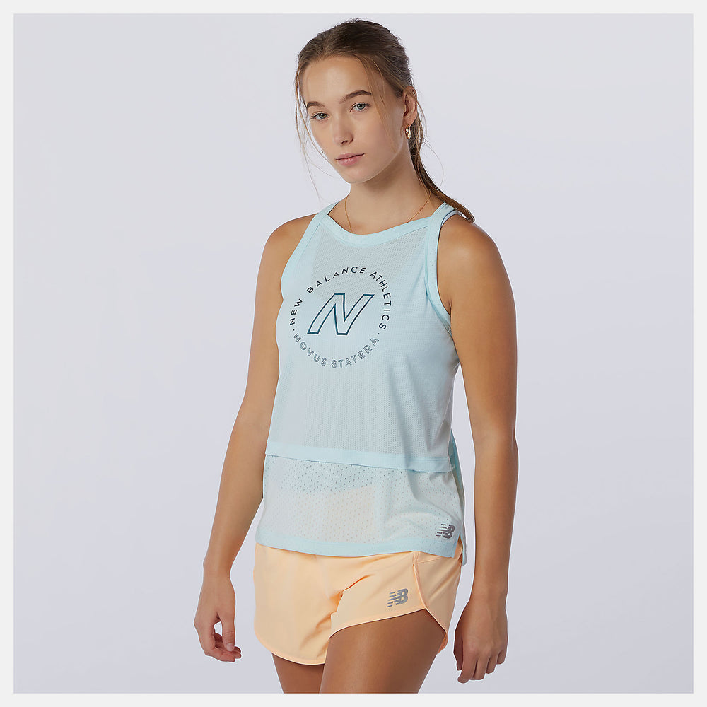 Pale Blue Printed Impact Run Hybrid Tank New Balance Clothing