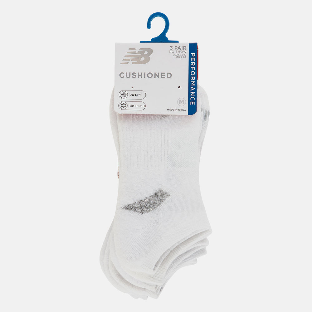 White Performance Cushion No Show Socks 3 Pack New Balance Accessories