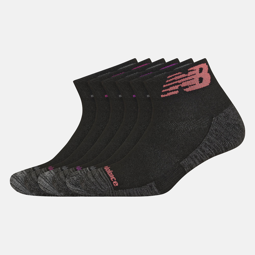 Black Multi Performance Cushion Quarter Socks 6 Pack New Balance Accessories