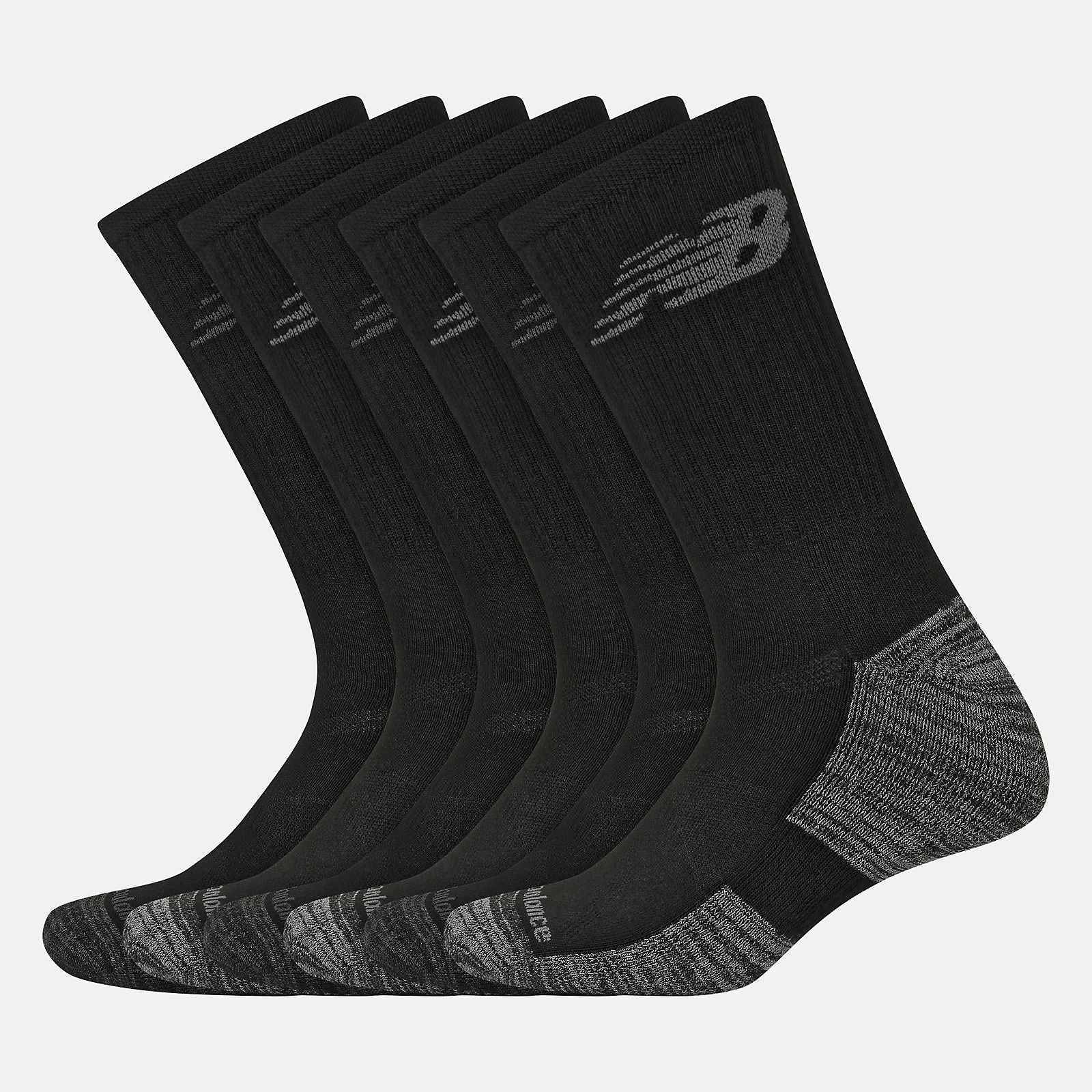 Black Performance Cushion Crew Socks 6 Pack New Balance Accessories
