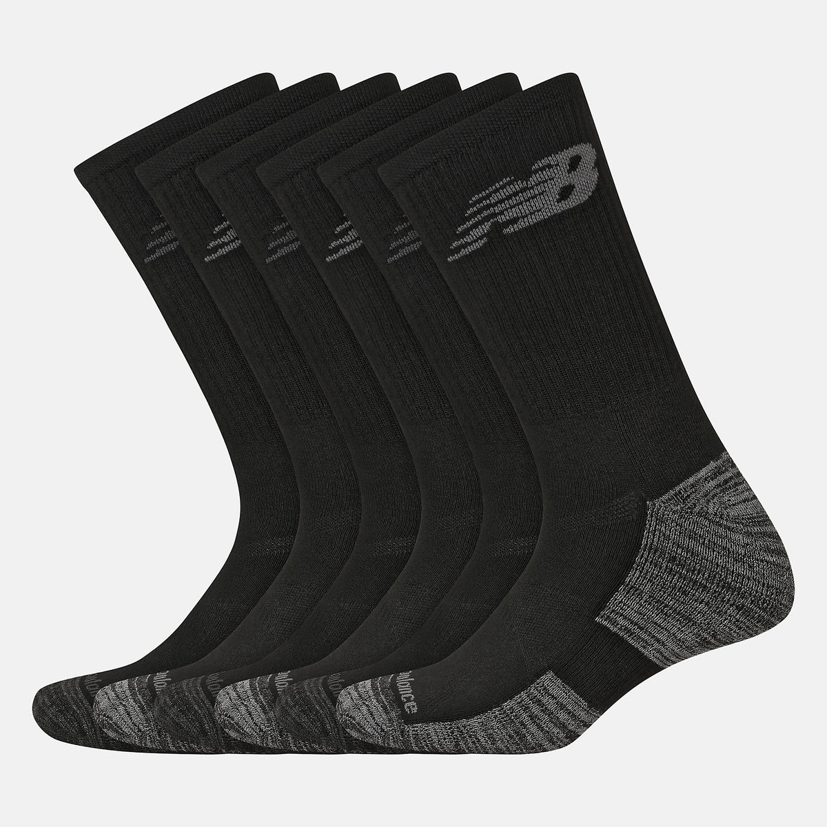 Black Performance Cushion Crew Socks 6 Pack New Balance Accessories