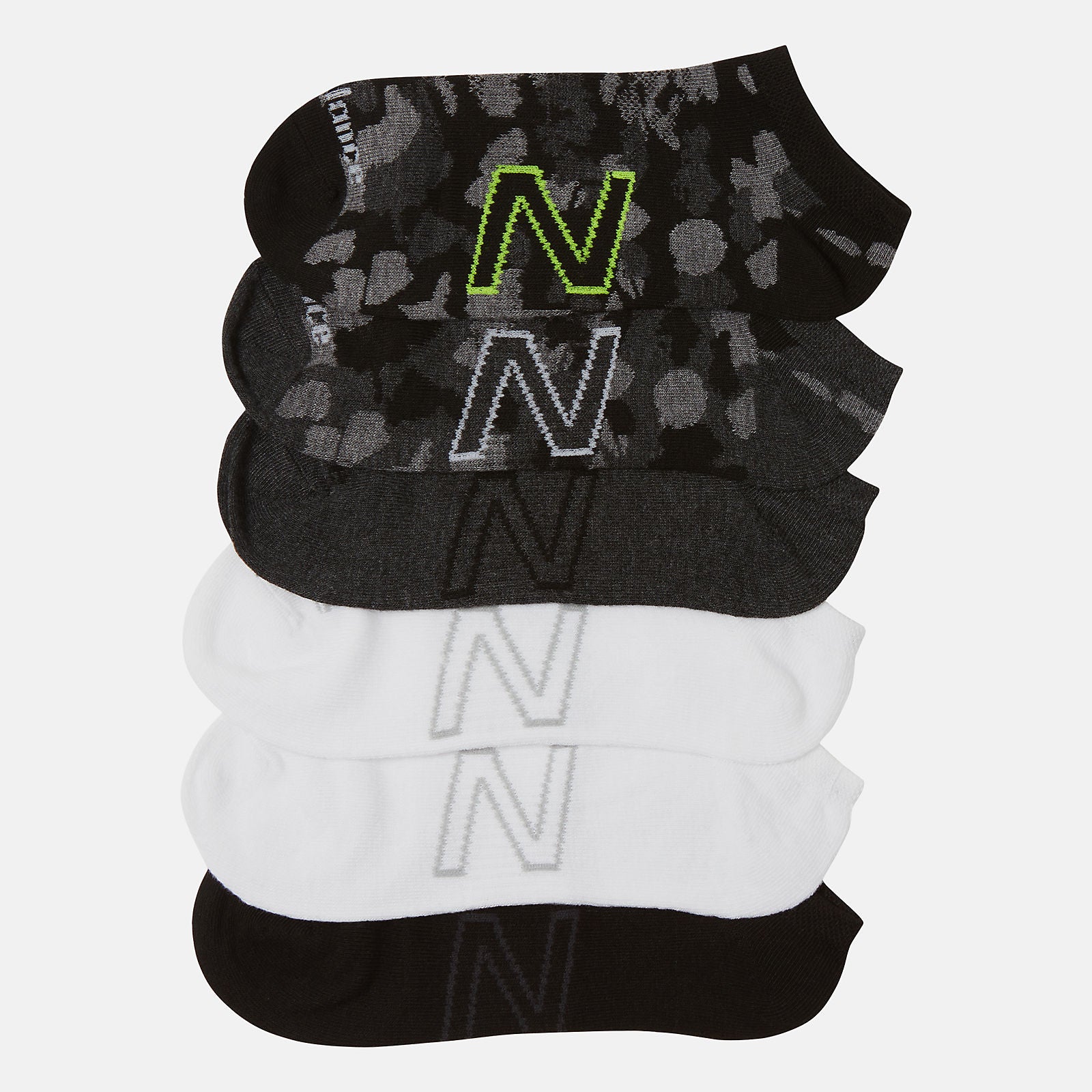 Black Multi 6 PK No Show Flatknit New Balance Accessories