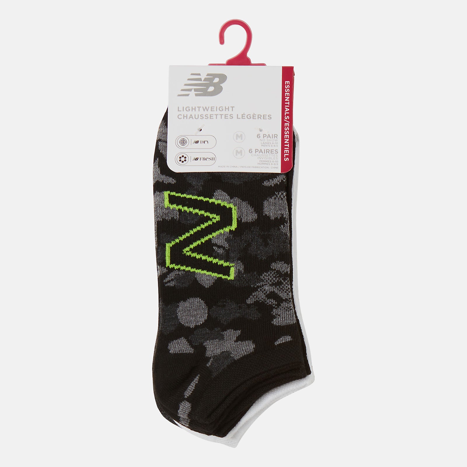 Black Multi 6 PK No Show Flatknit New Balance Accessories