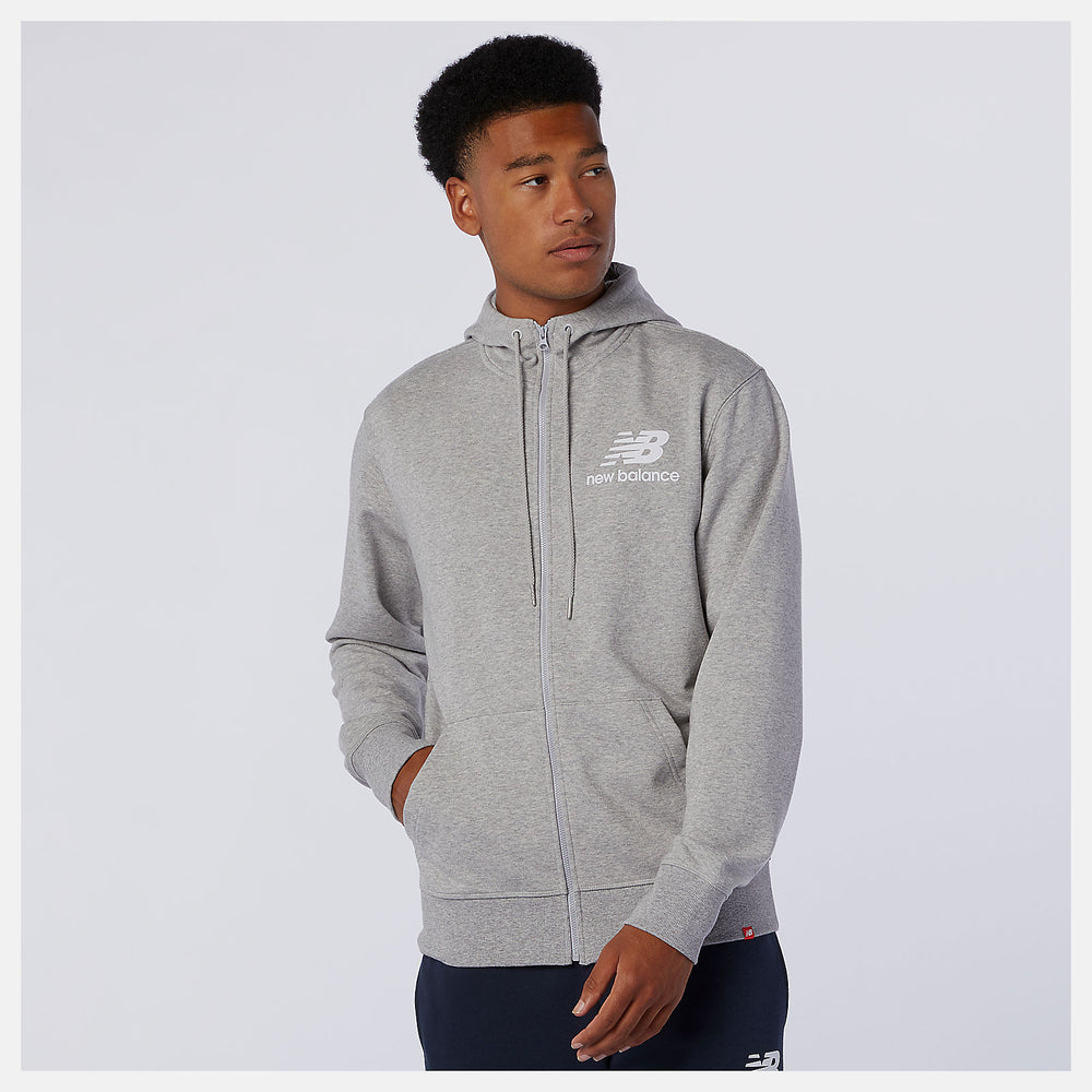Athletic Grey NB Essentials Stacked Full Zip Hoodie New Balance Clothing
