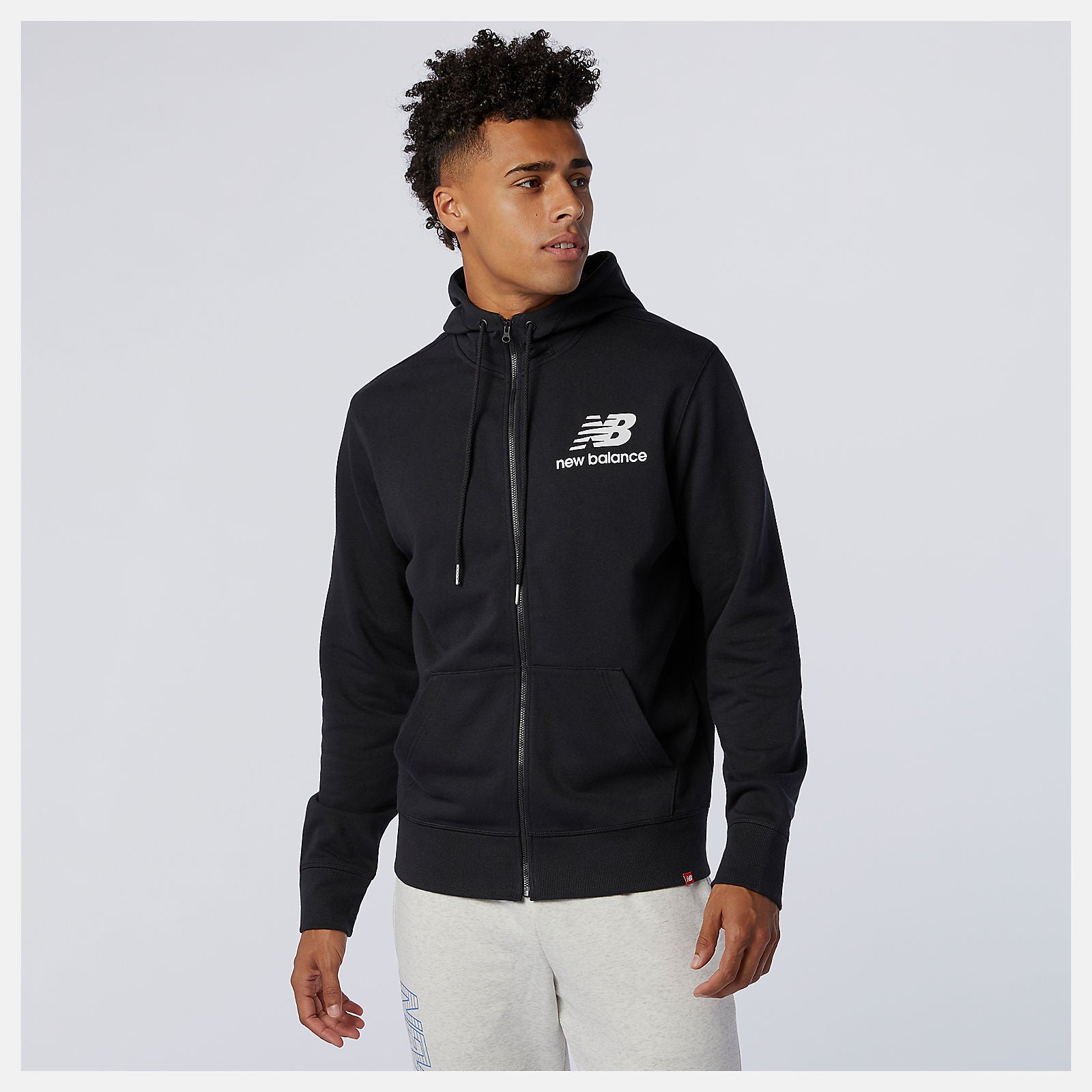 Black NB Essentials Stacked Full Zip Hoodie New Balance Clothing