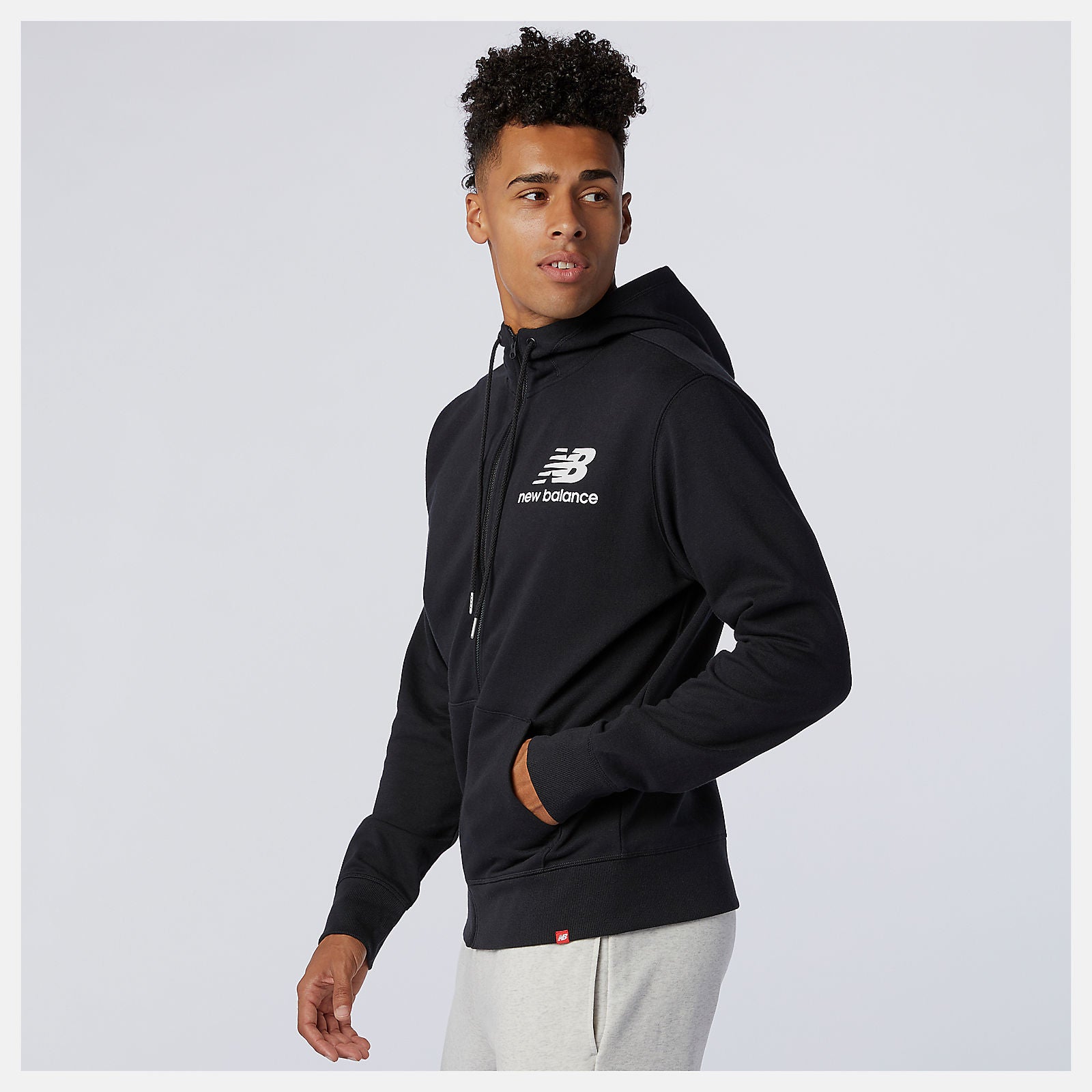 Black NB Essentials Stacked Full Zip Hoodie New Balance Clothing