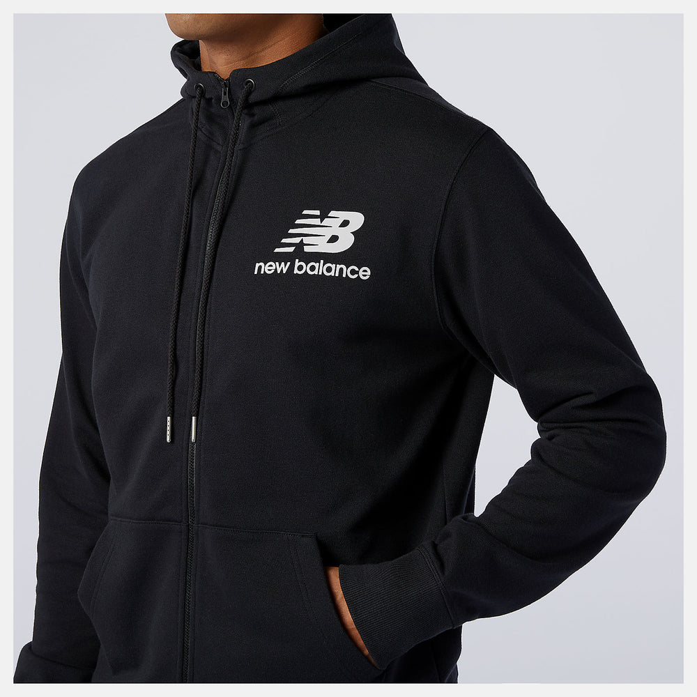 Black NB Essentials Stacked Full Zip Hoodie New Balance Clothing