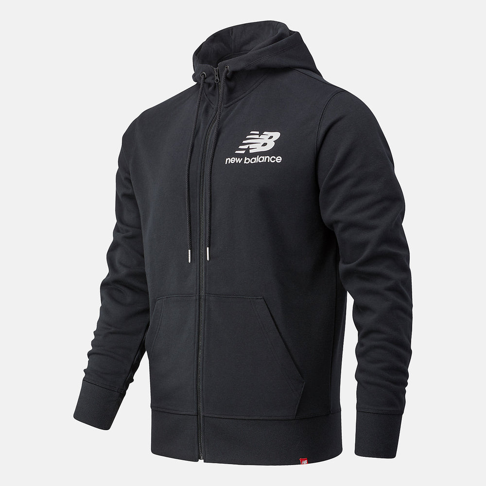 Black NB Essentials Stacked Full Zip Hoodie New Balance Clothing