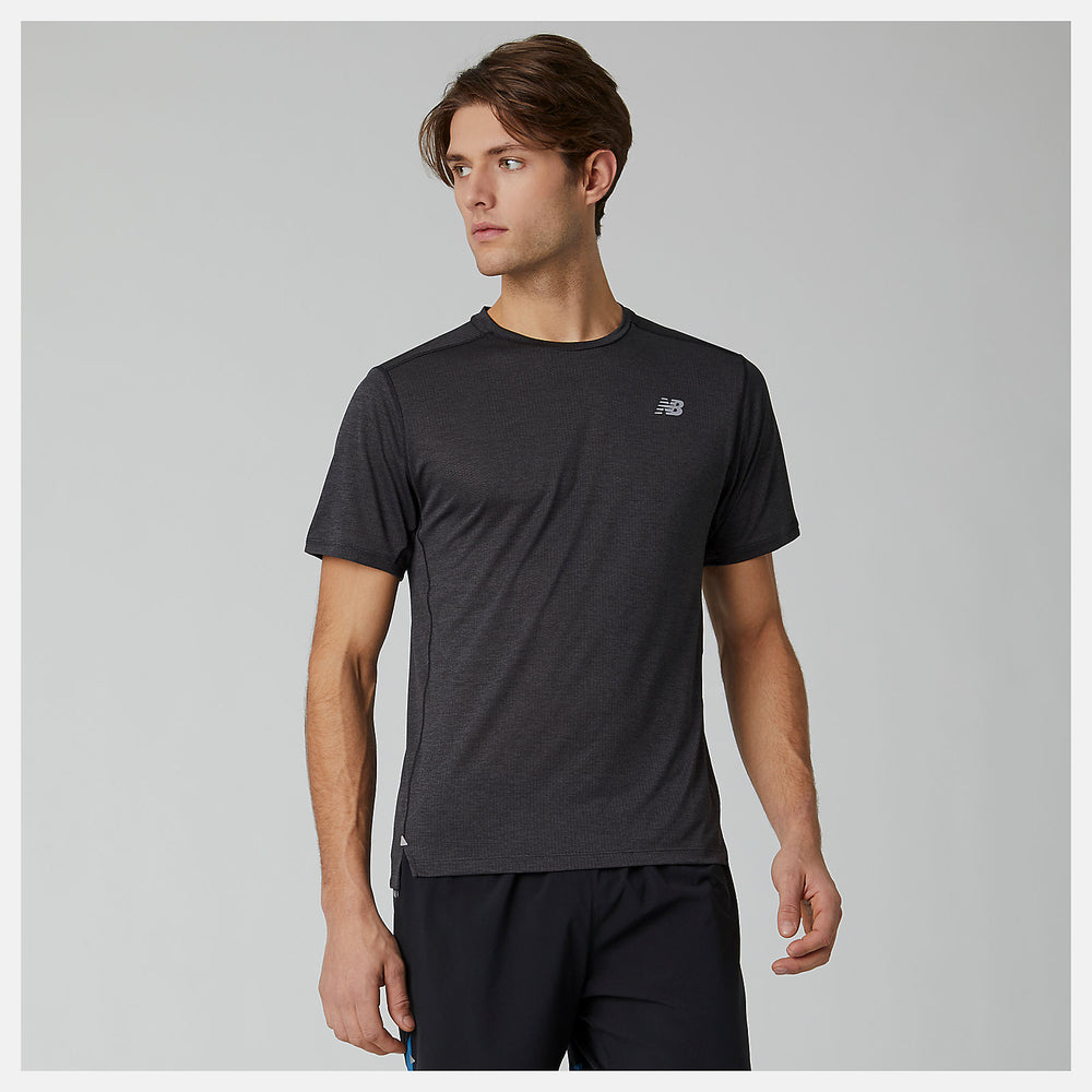 Black Heather Impact Run Short Sleeve New Balance Clothing