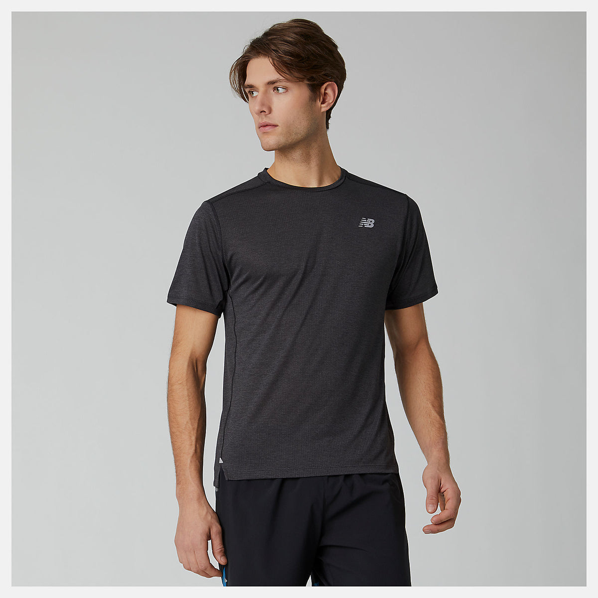 Black Heather Impact Run Short Sleeve New Balance Clothing