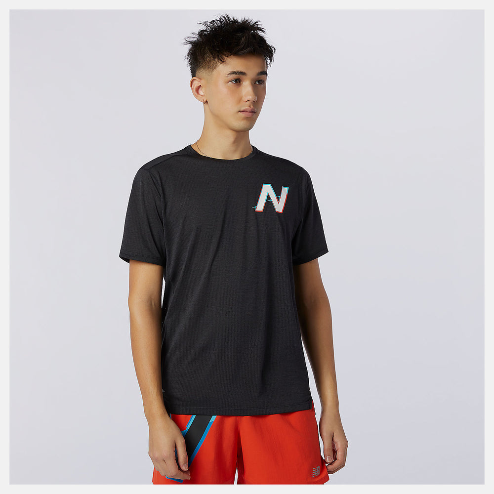 Wave Blue Printed Impact Run Short Sleeve New Balance Clothing