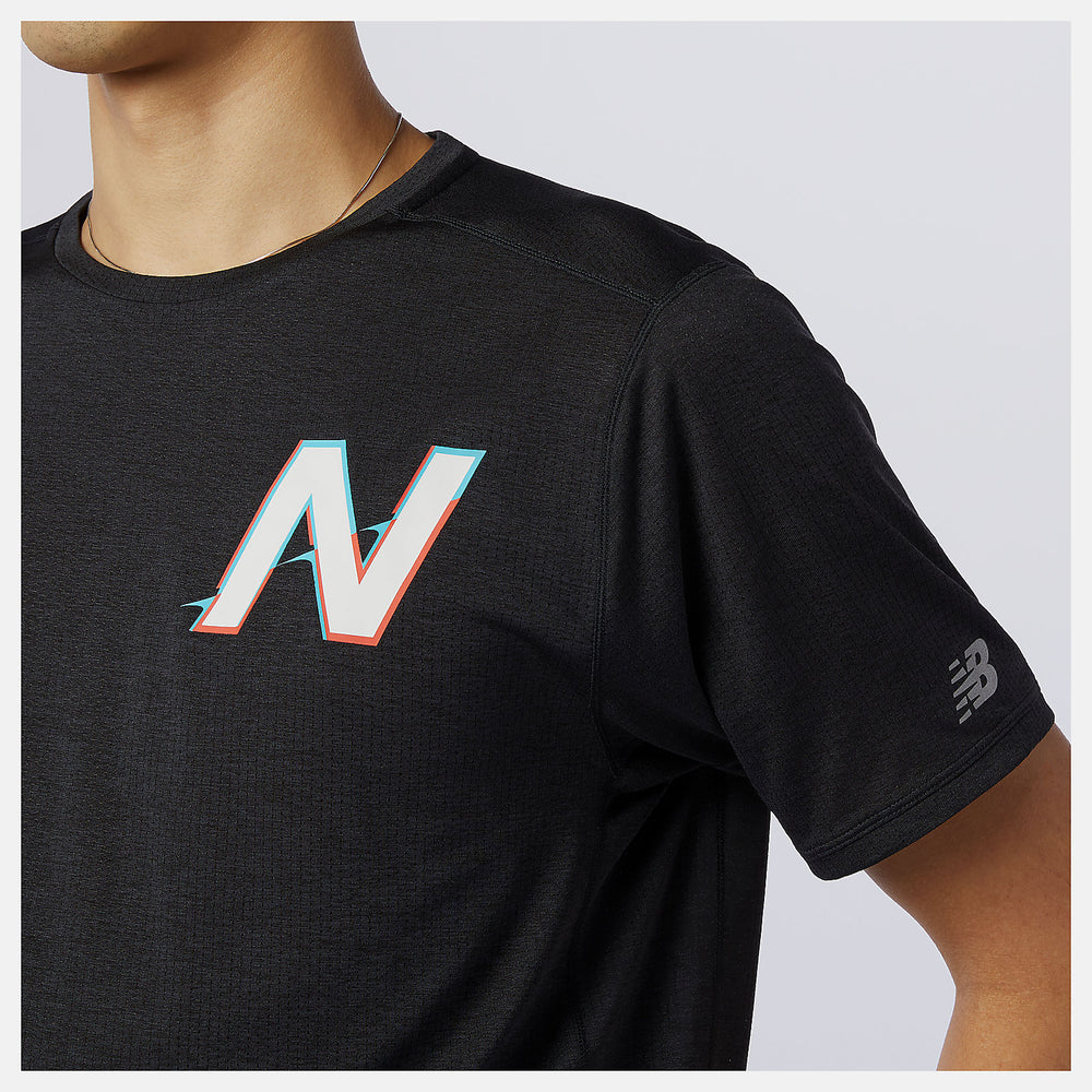 Wave Blue Printed Impact Run Short Sleeve New Balance Clothing