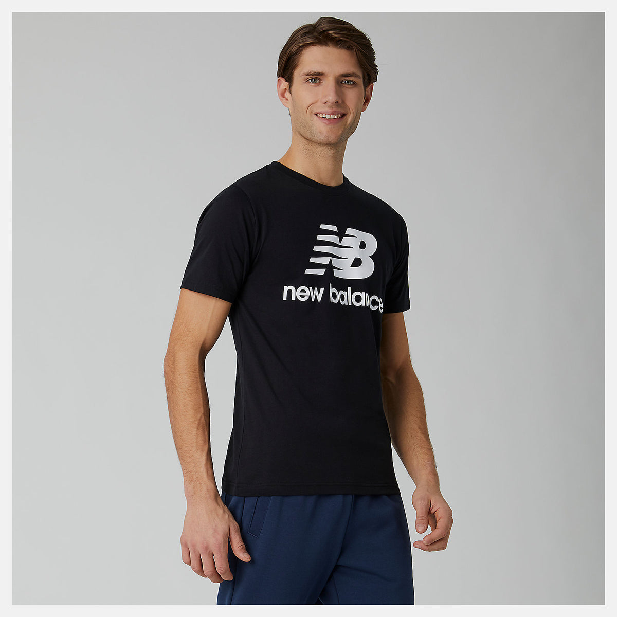 Black Essentials Stacked Logo Tee New Balance Clothing