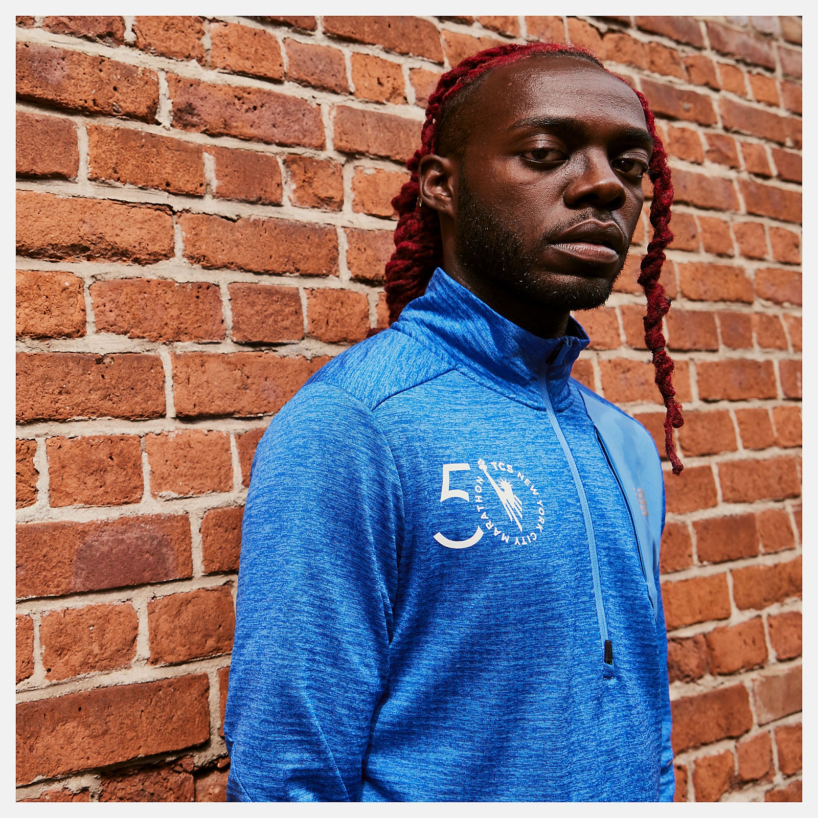 Faded Cobalt NYC Marathon Impact Run Grid Back Half Zip New Balance Clothing