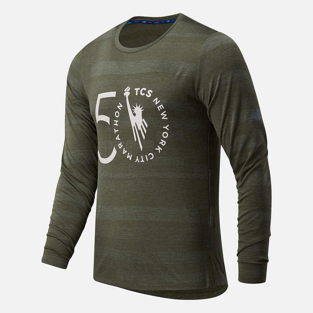 Oak Leaf Green NYC Marathon Q Speed Fuel Jacquard Long Sleeve New Balance Clothing