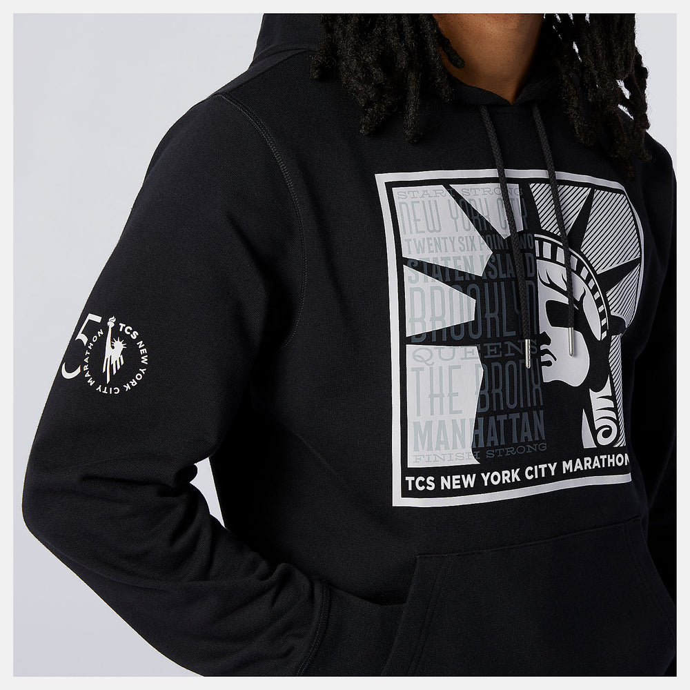 Black NYC Marathon Essentials Stacked Logo Po Hoodie New Balance Clothing