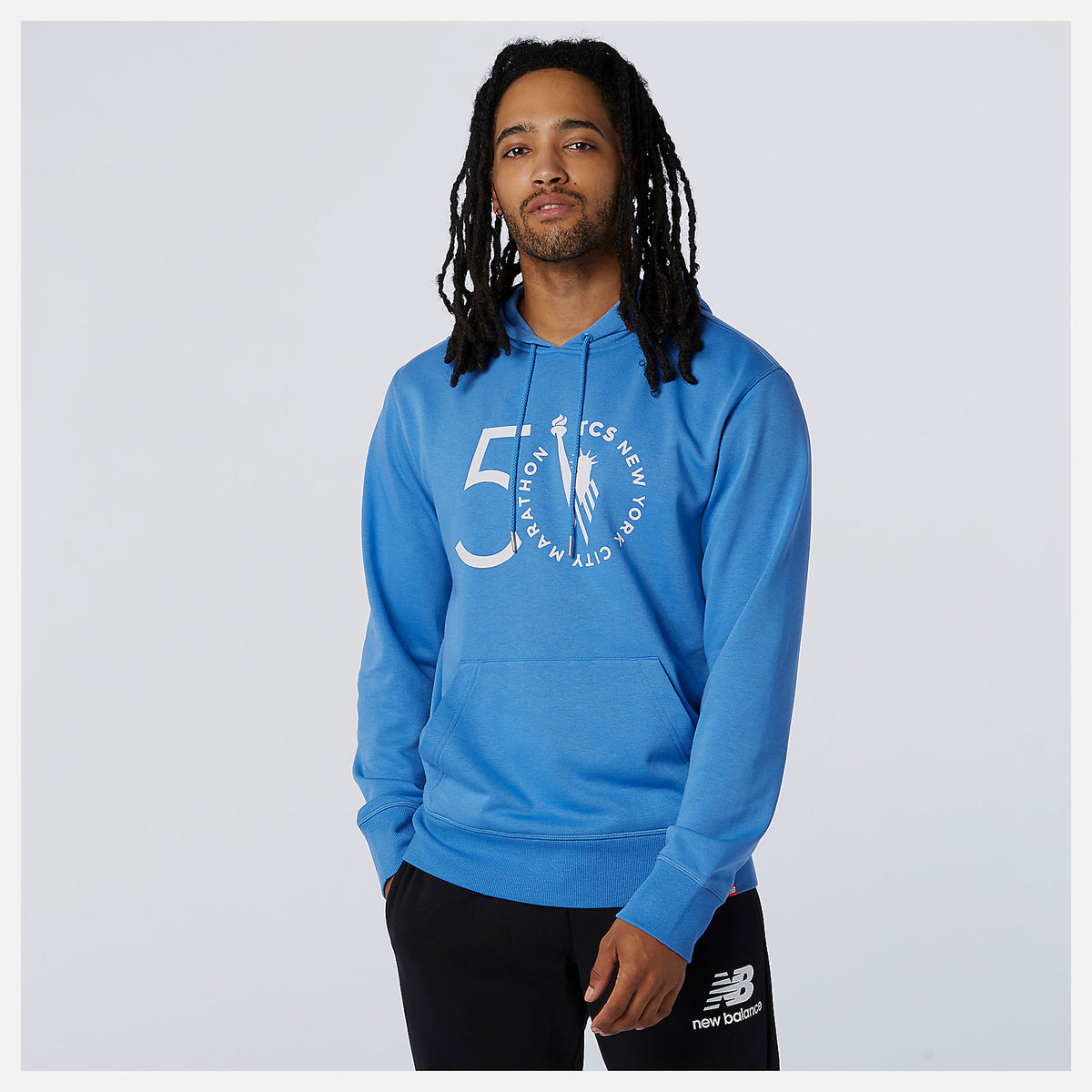 Faded Cobalt NYC Marathon Essentials Stacked Logo Po Hoodie New Balance Clothing