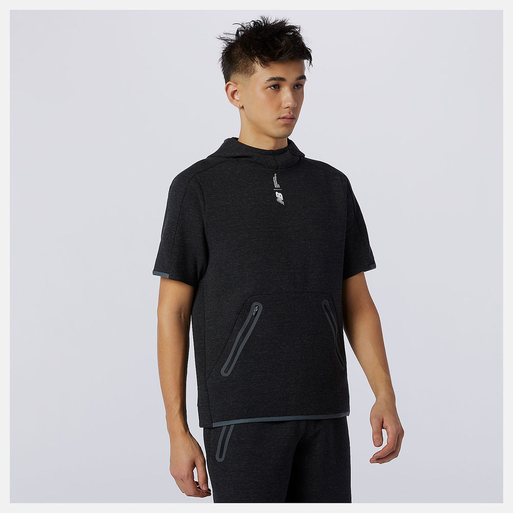 Black Heather Fortitech Fleece Short Sleeve Hoodie New Balance Clothing