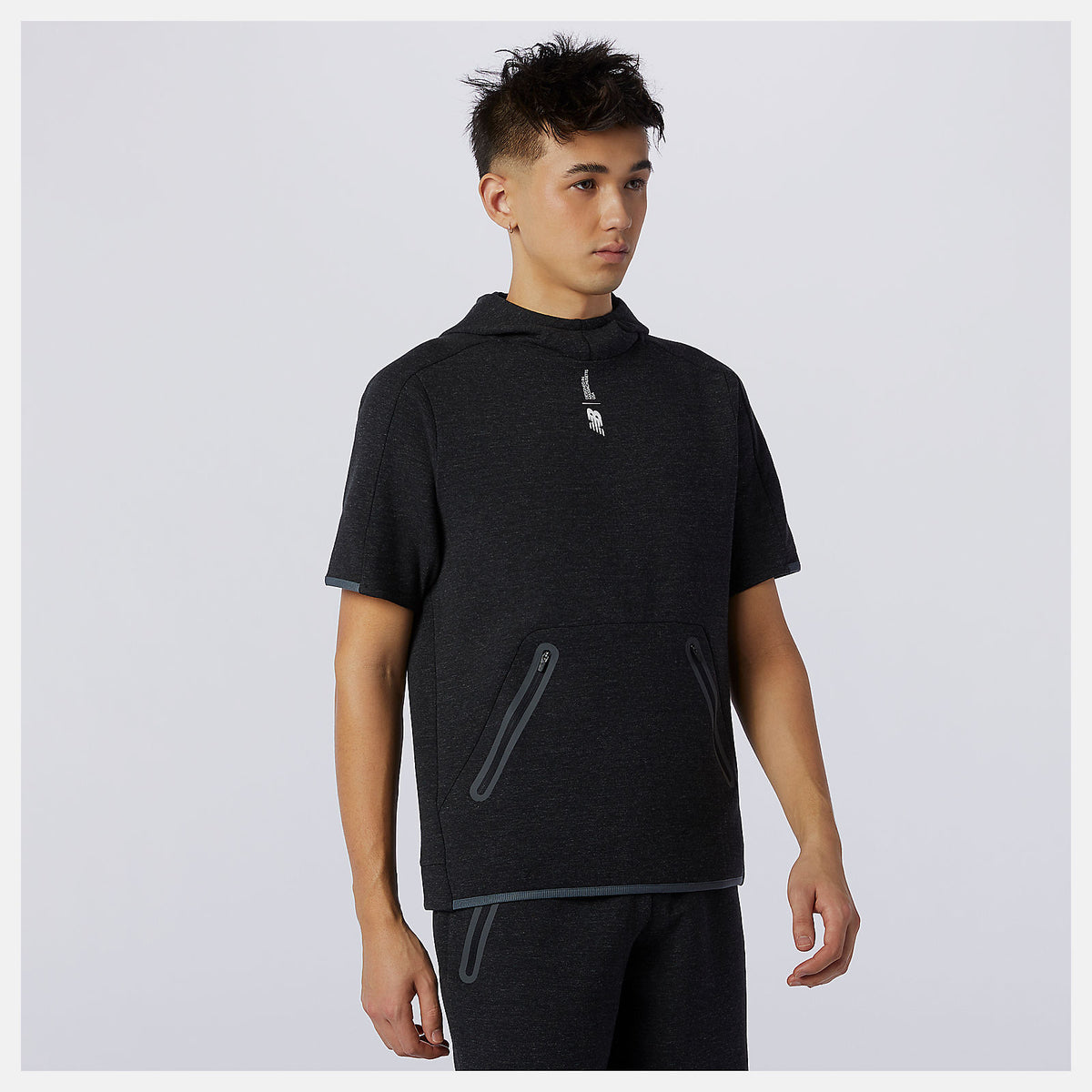 Black Heather Fortitech Fleece Short Sleeve Hoodie New Balance Clothing