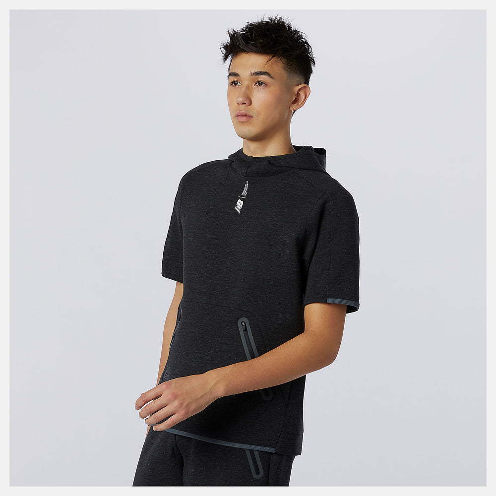 Black Heather Fortitech Fleece Short Sleeve Hoodie New Balance Clothing