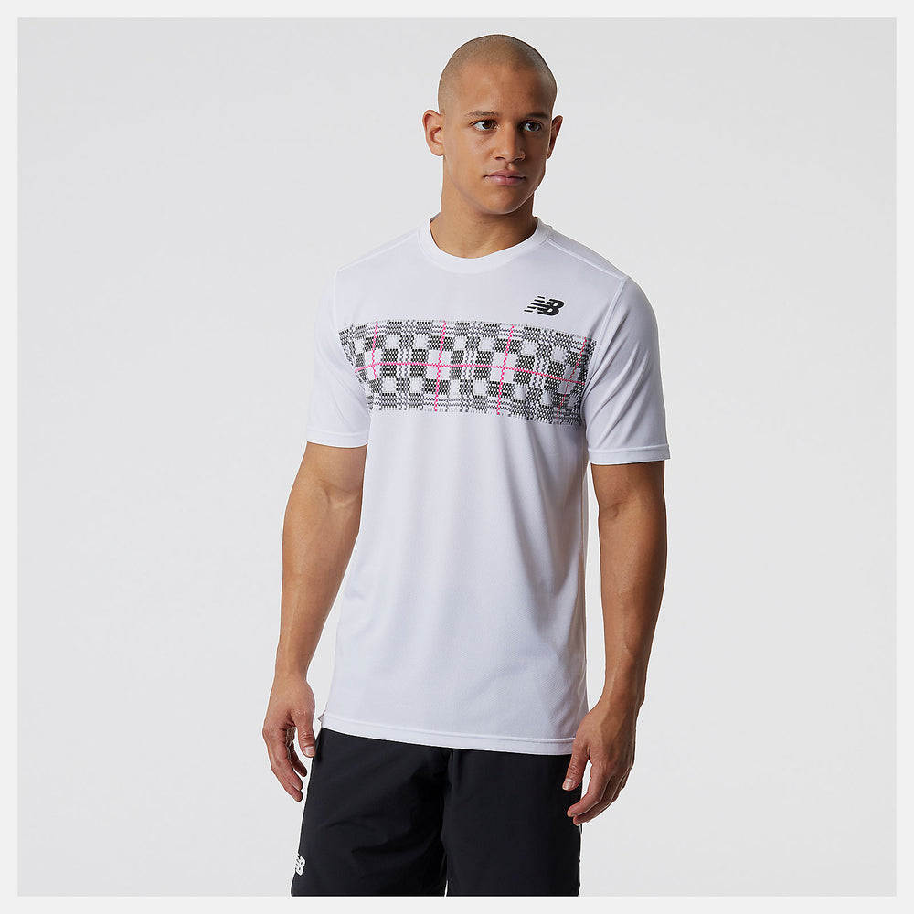 White/Black Printed Tournament Crew New Balance Clothing