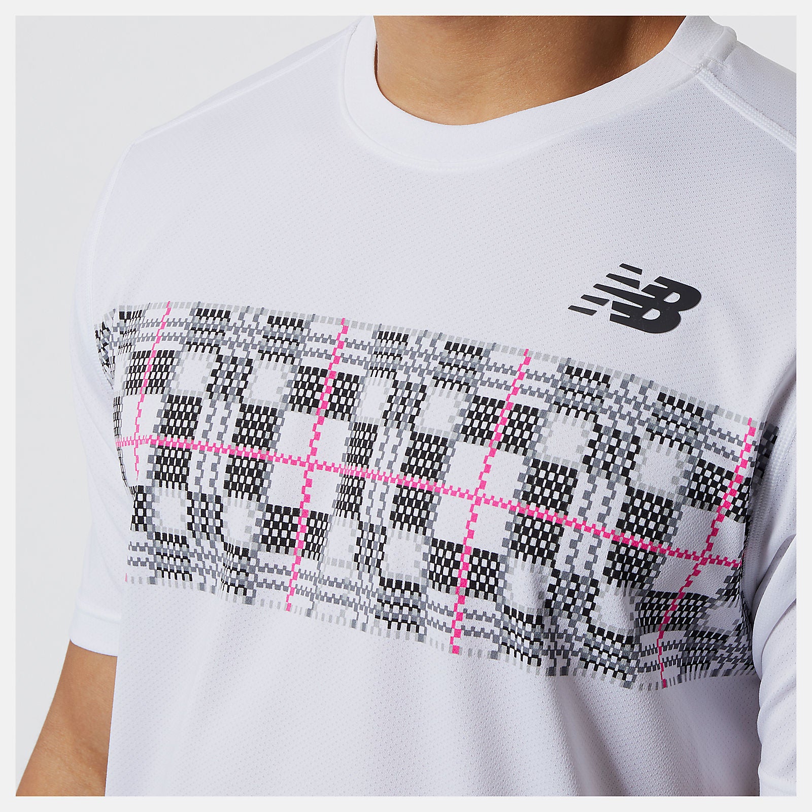 White/Black Printed Tournament Crew New Balance Clothing