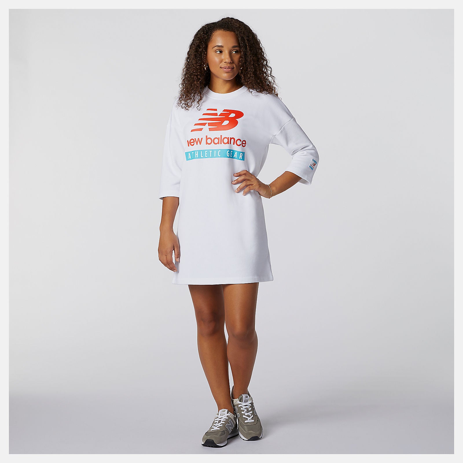 White NB Essentials Field Day Crew Fleece Dress New Balance Clothing