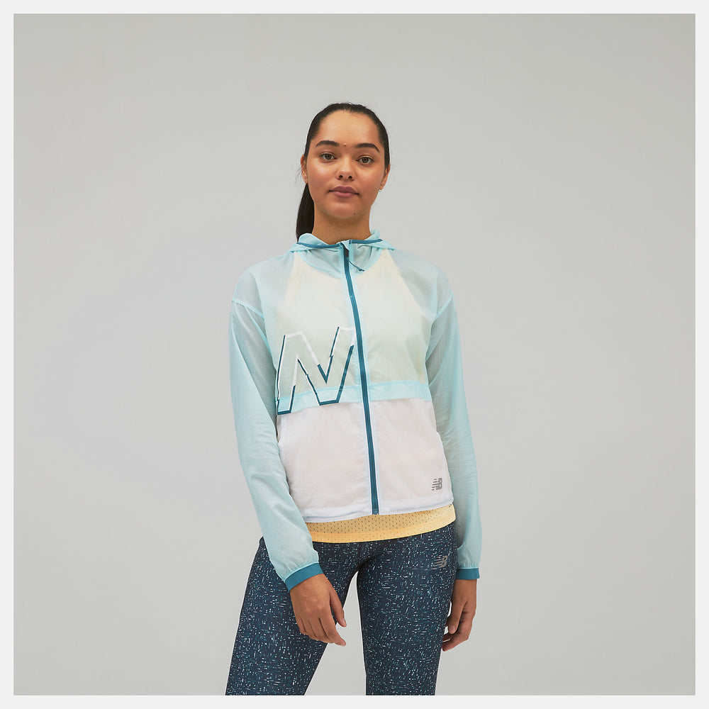 Pale Blue Printed Impact Run Light Pack Jacket New Balance Clothing