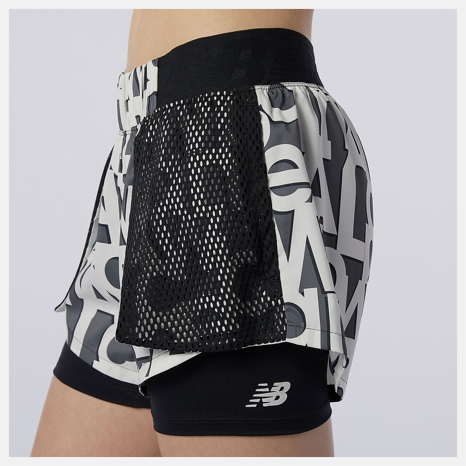 Black/White Relentless 2 In 1 Short Printed New Balance Clothing