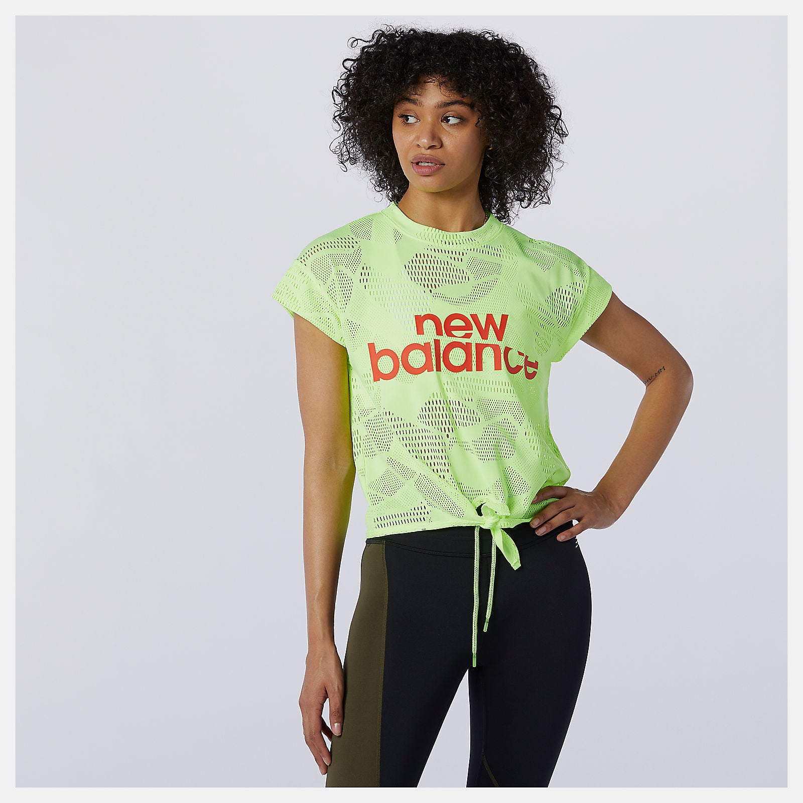 Bleached Lime Glo Achiever Collide Open Mesh Tee New Balance Clothing