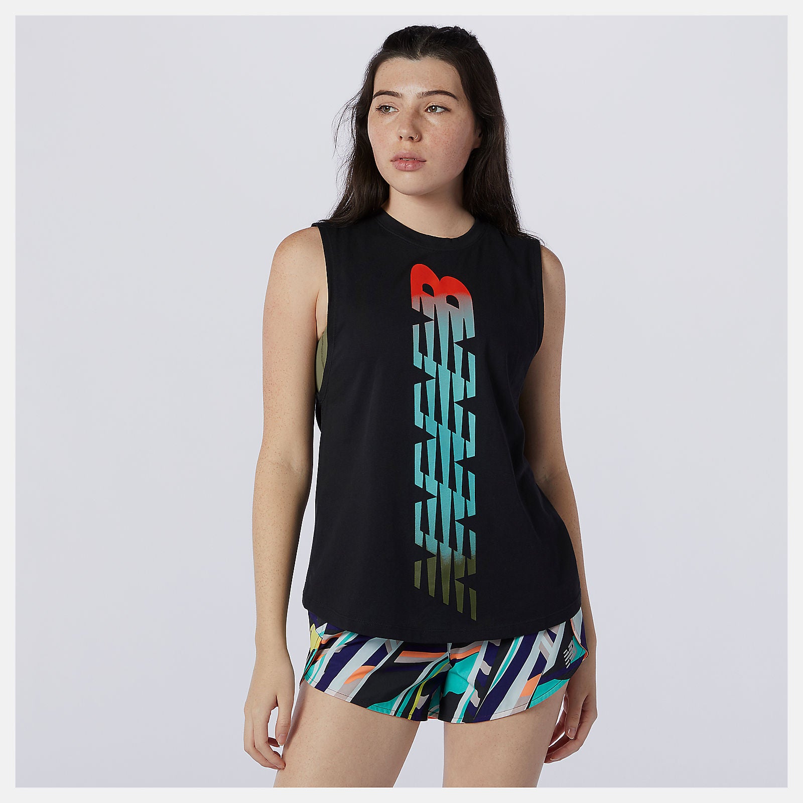 Black Relentless Cinched Back Graphic Tank New Balance Clothing