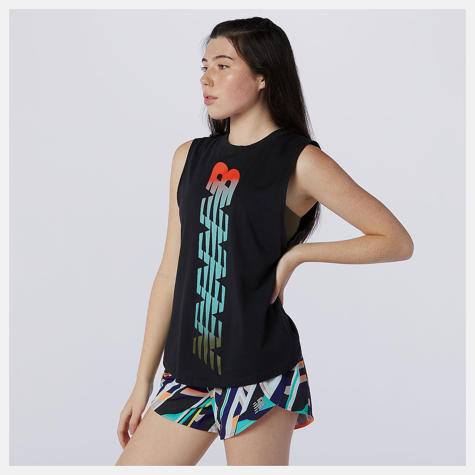 Black Relentless Cinched Back Graphic Tank New Balance Clothing
