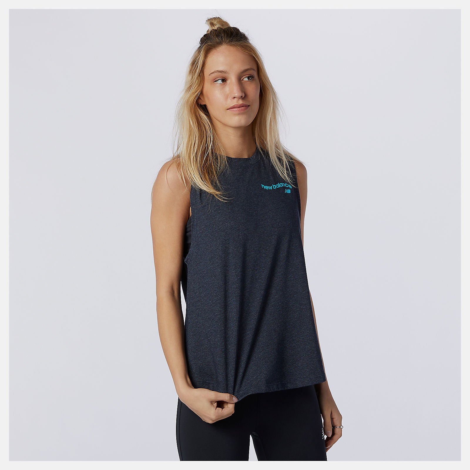 Eclipse Heather Relentless Cinched Back Graphic Tank New Balance Clothing