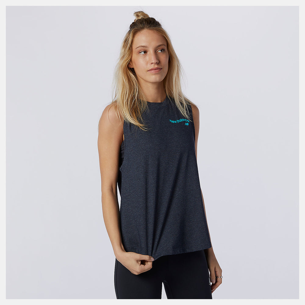 Eclipse Heather Relentless Cinched Back Graphic Tank New Balance Clothing