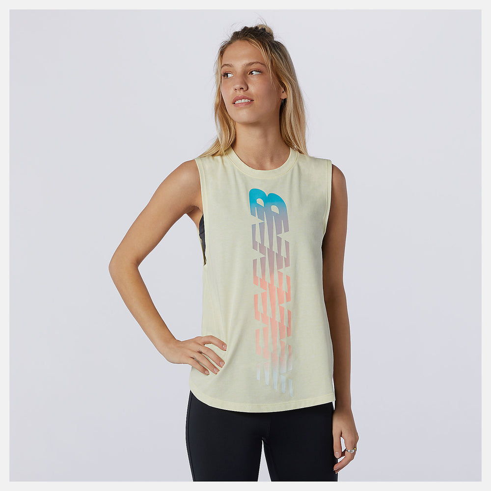Lemon Haze Heather Relentless Cinched Back Graphic Tank New Balance Clothing
