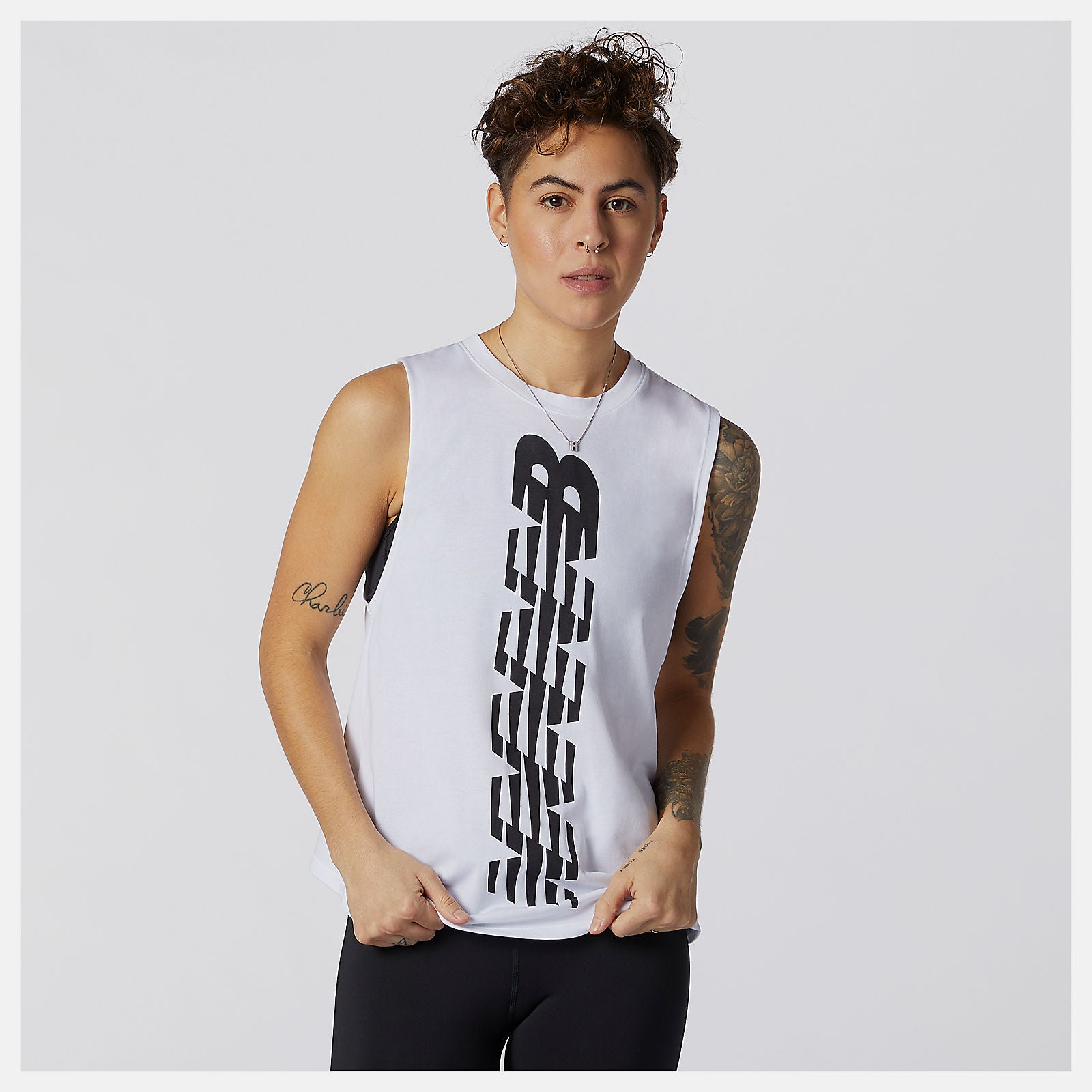 White Relentless Cinched Back Graphic Tank New Balance Clothing