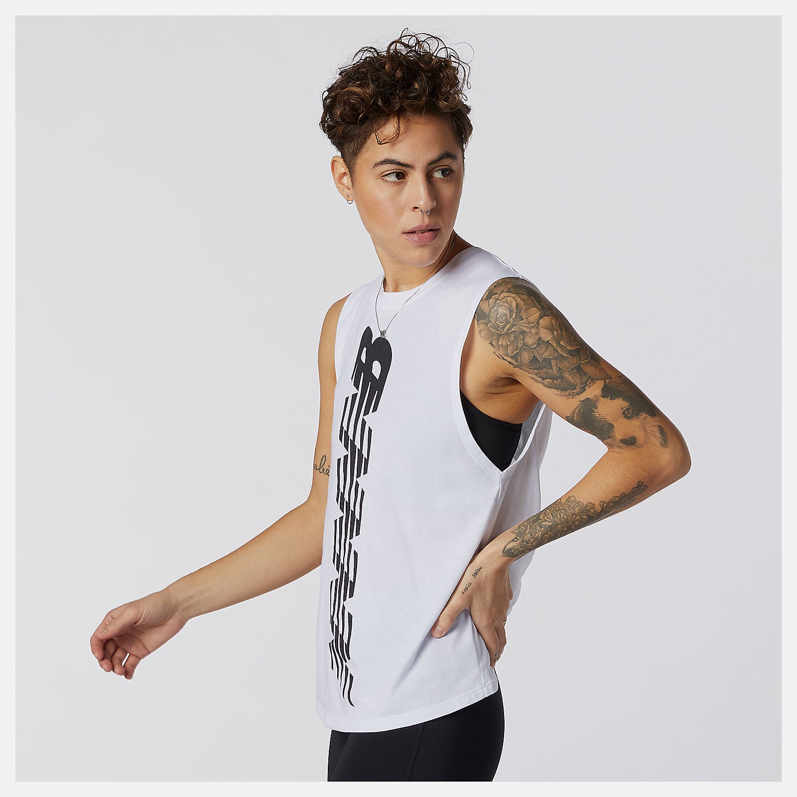 White Relentless Cinched Back Graphic Tank New Balance Clothing