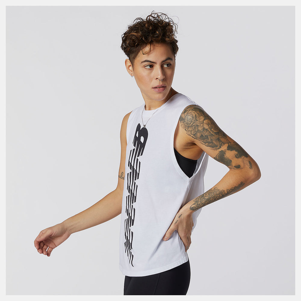 White Relentless Cinched Back Graphic Tank New Balance Clothing