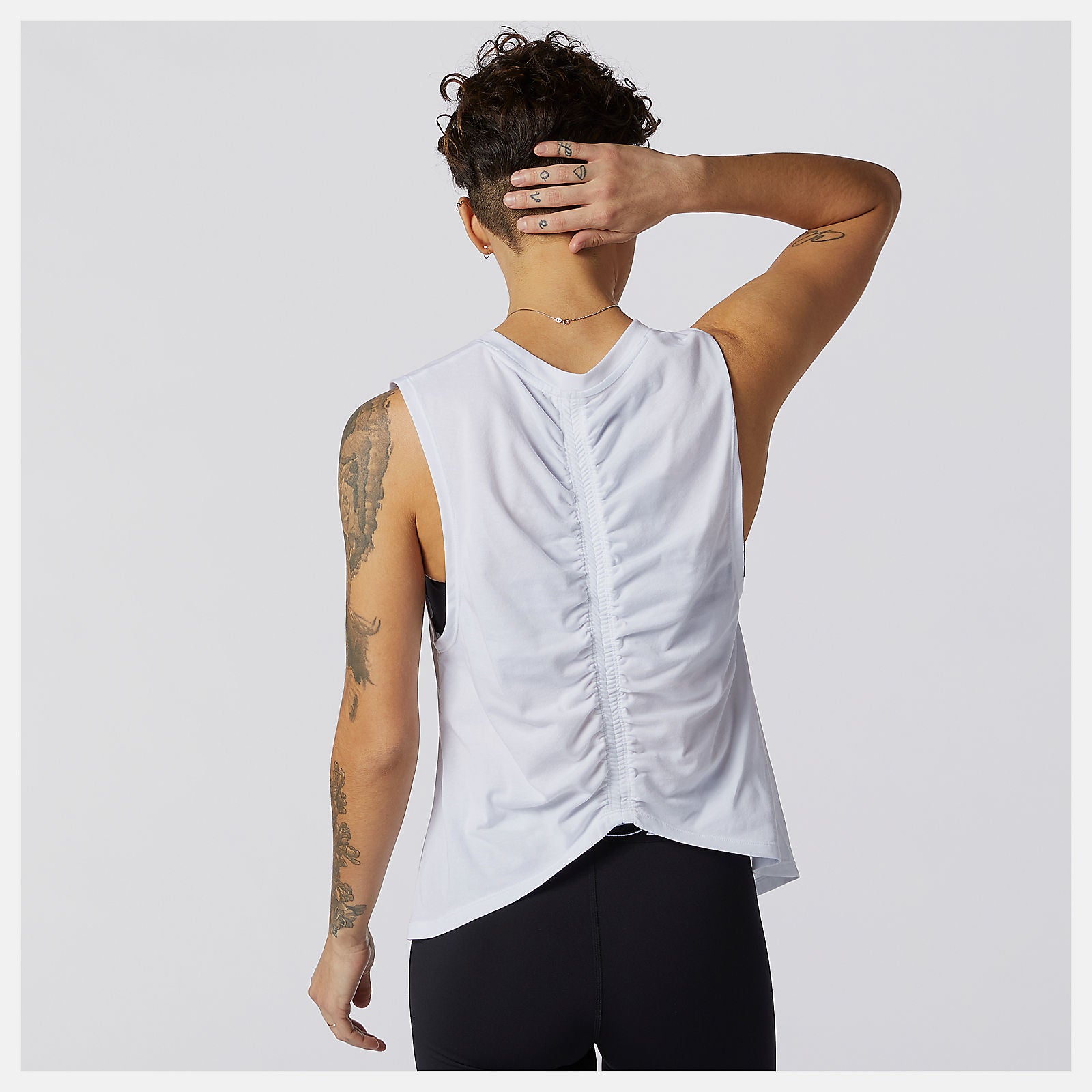 White Relentless Cinched Back Graphic Tank New Balance Clothing