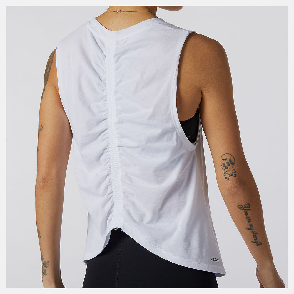 White Relentless Cinched Back Graphic Tank New Balance Clothing