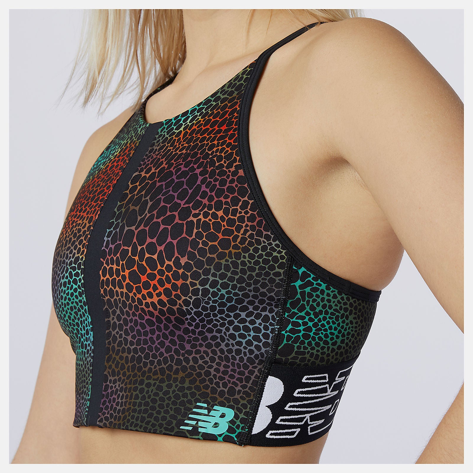 Black Print Relentless Printed Crop Top New Balance Clothing