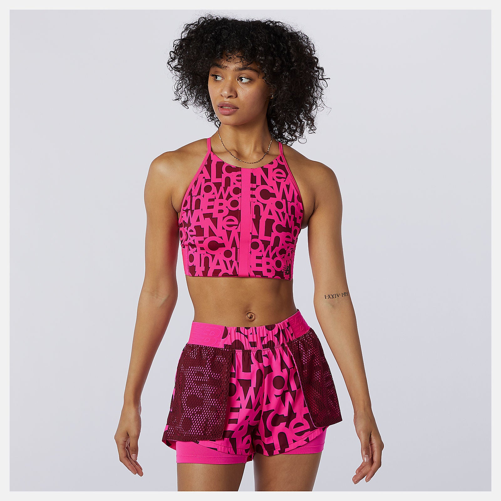 Pink Glo Relentless Printed Crop Top New Balance Clothing