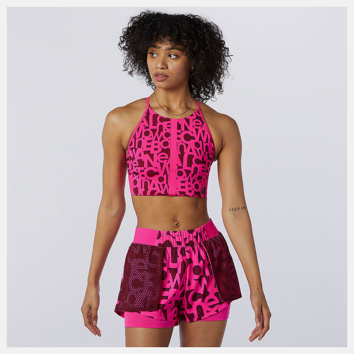 Pink Glo Relentless Printed Crop Top New Balance Clothing